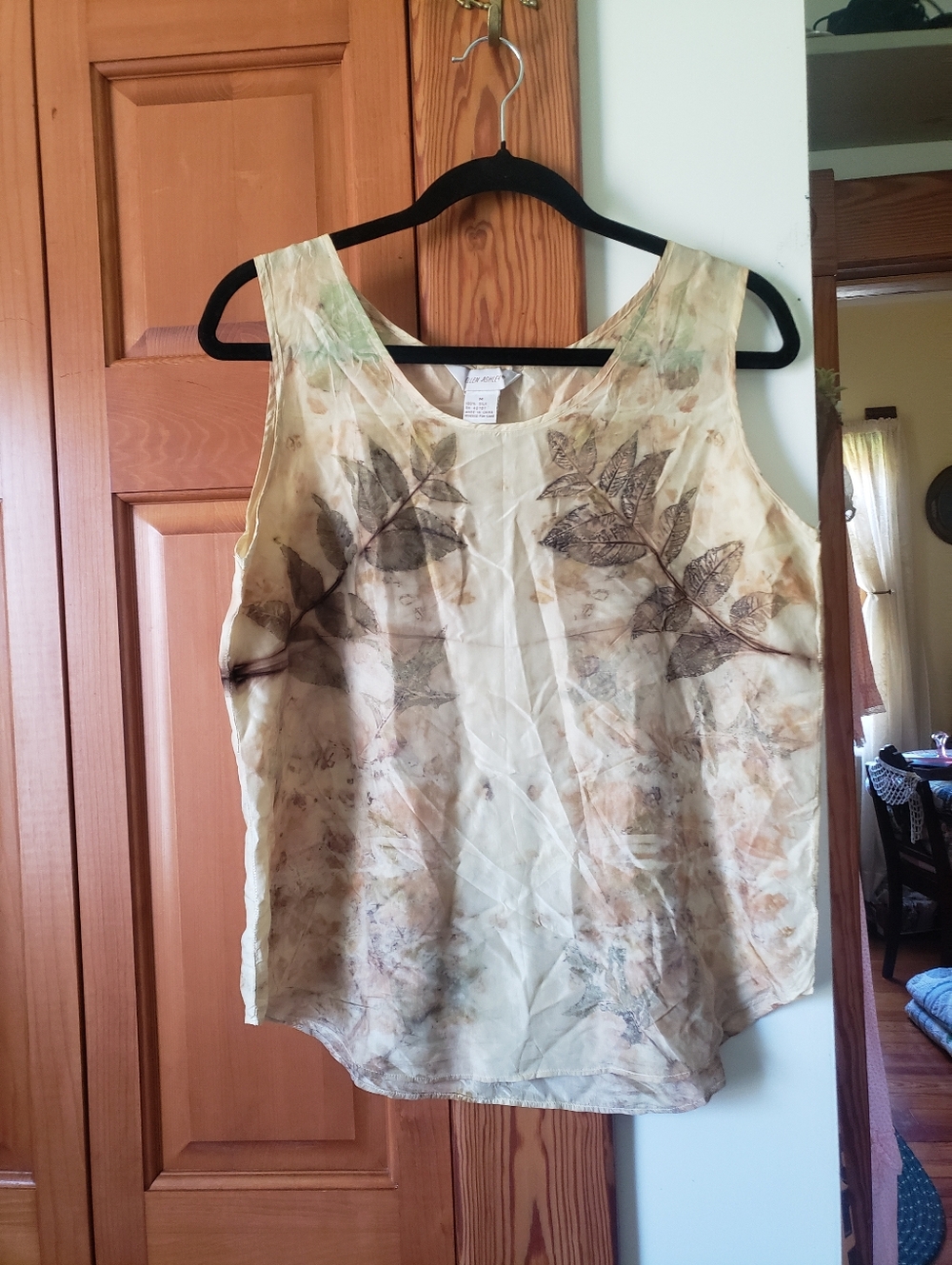 Ellen Ashley 100% Silk Ivory Yellow Botanical Print Sleeveless Top M